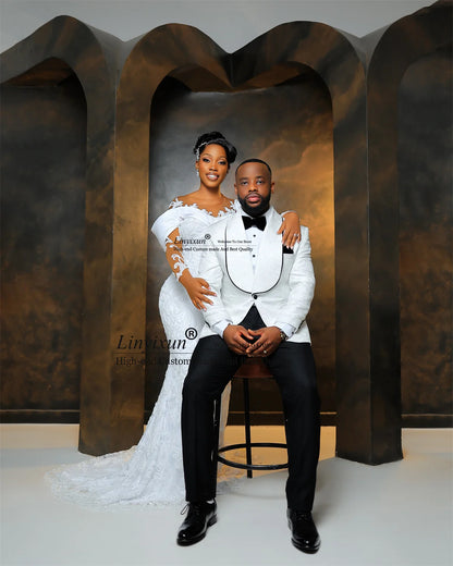 Shiny Diamond Mermaid Wedding Dresses With Appliques Lace Bridal Vestido De Novia Customized Off Shoulder African Bride Gowns