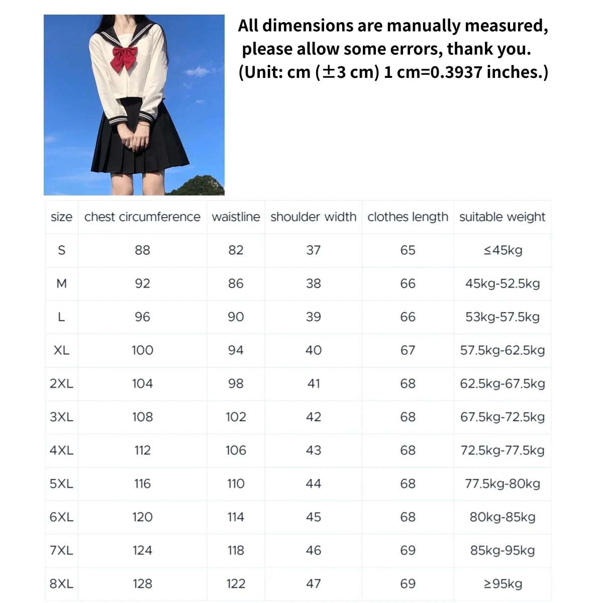 Japanese school uniform girls S-8XL plus size Jk suit white two black three basic sailor uniform women long sleeve suit