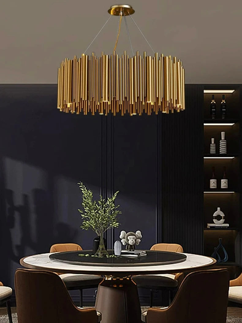 Living room chandelier Villa duplex modern simple stainless steel creative chandelier interior lighting LED lights gold
