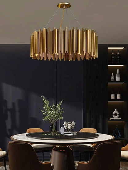 Living room chandelier Villa duplex modern simple stainless steel creative chandelier interior lighting LED lights gold