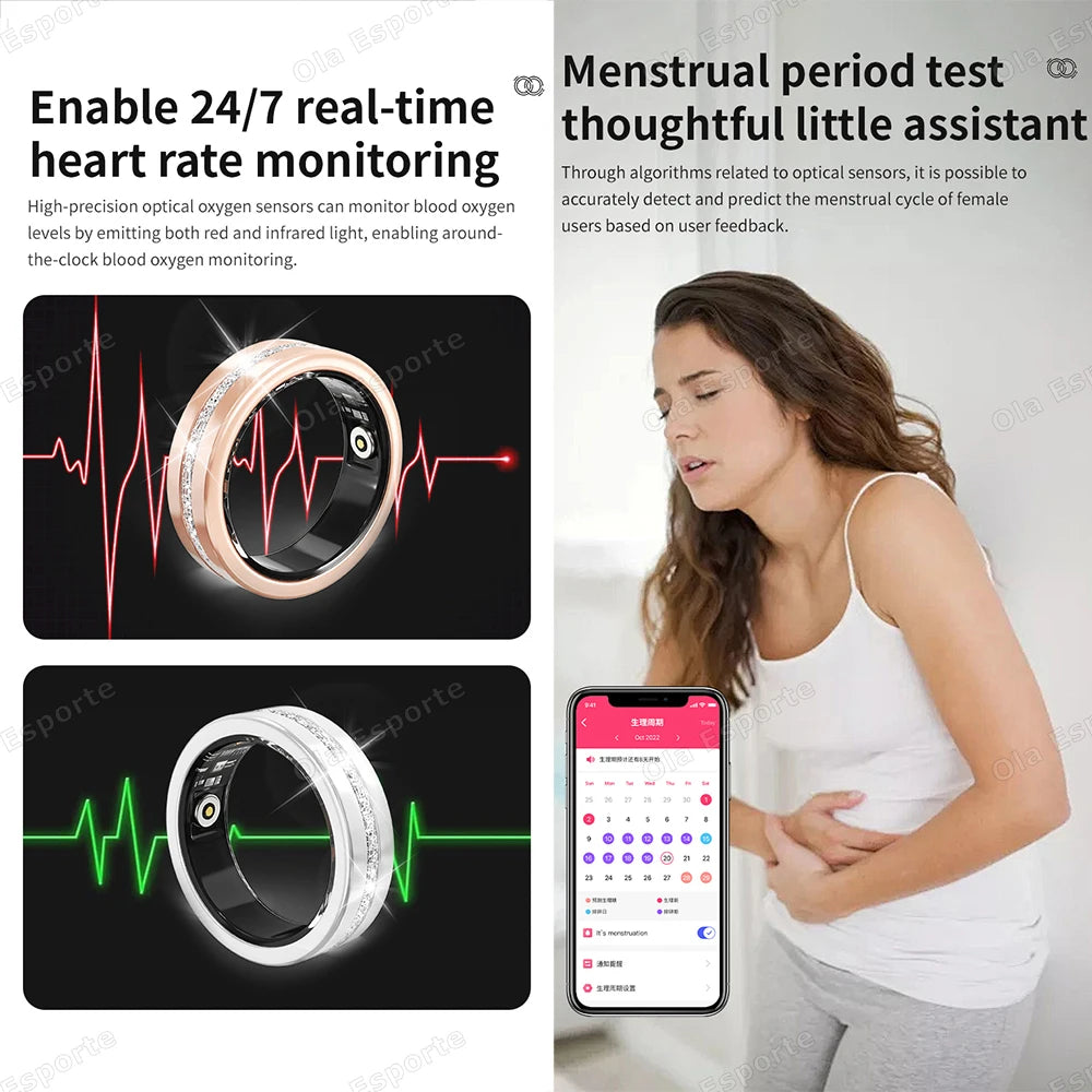 2026 New Smart Ring Lady Heart Rate Sleep Health Monitor Menstrual cycle detection IP68 Waterproof Fashion Sport Rings Women Men