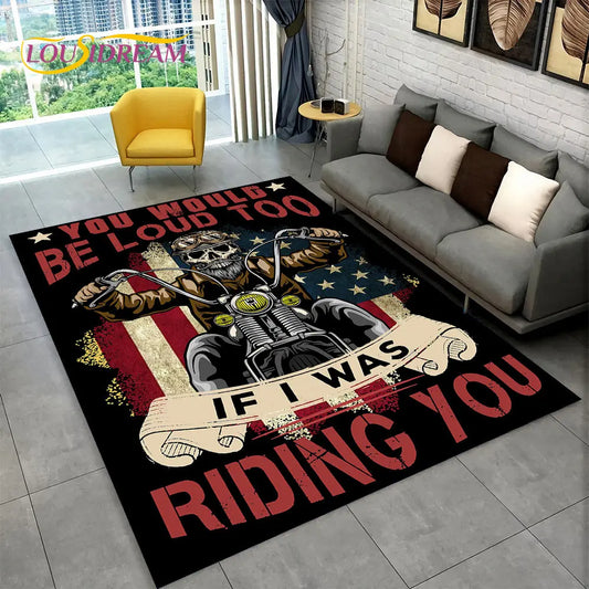 Retro Vintage Motorcycle Skull Area Rug,Carpet Rug for Living Room Bedroom Sofa Doormat Kitchen Decor,Child Non-slip Floor Mat