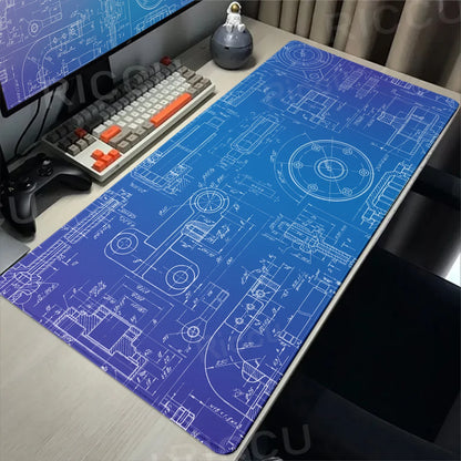 Engineer Mechanical Drawing Mousepad Black Large Mouse Pad HD XXL Minimalism Mousemat Rubber Carpet Desk Mat PC Gaming Accessory