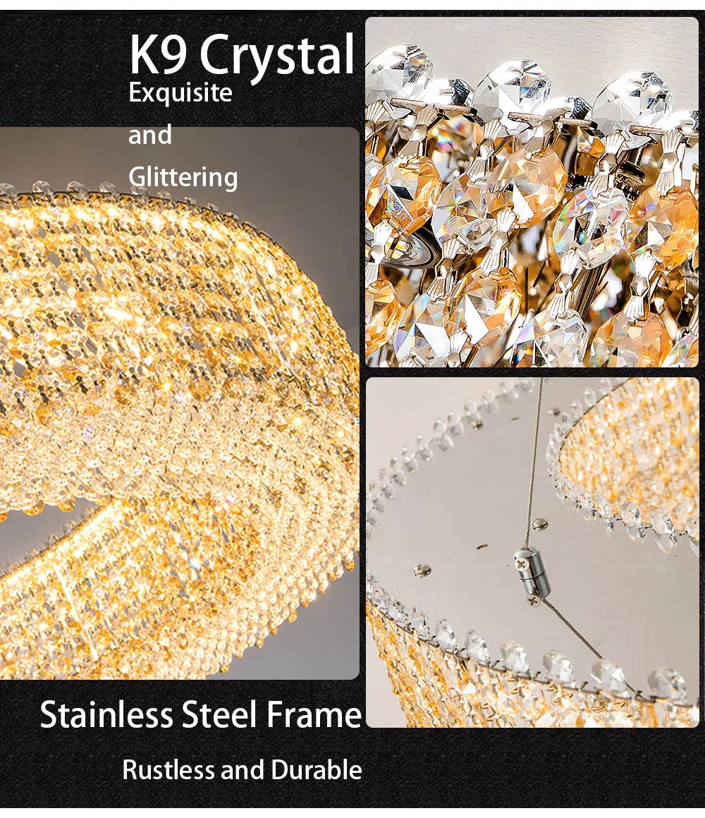 Champagne Crystal Waterfall Bead Modern Ceiling Lights LED Lamps Lighting Fixture for Living Room Lustres Home Decor Lampara