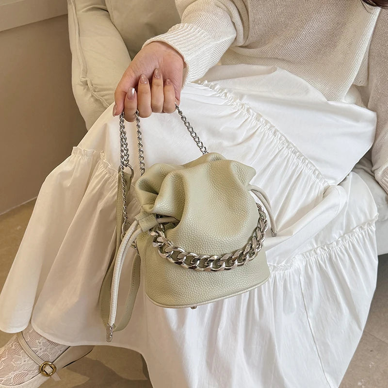 100% Genuine Leather Women Shoulder Crossbody Bags High Quality Solid Color Cow Leather Bucket Handbag Luxury Female Sac