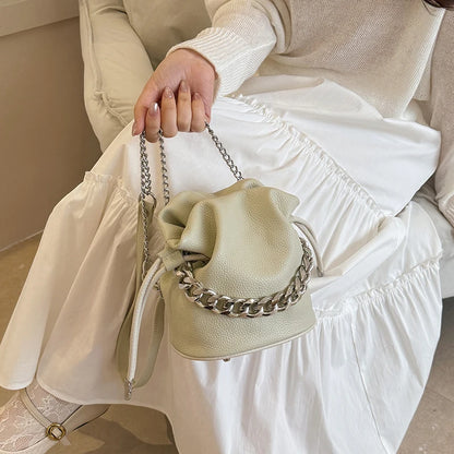 100% Genuine Leather Women Shoulder Crossbody Bags High Quality Solid Color Cow Leather Bucket Handbag Luxury Female Sac