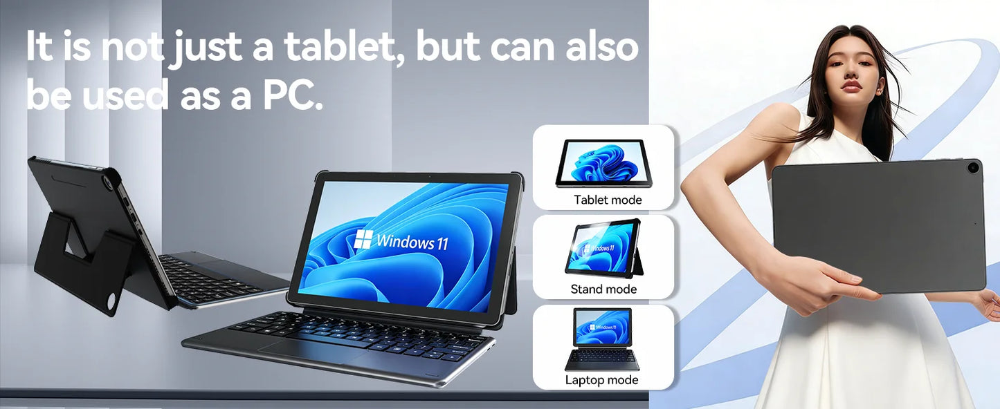 2-in-1 10.1 Inch Tablet Laptop Intel 6500Y 8GB+256GB SSD 1280*800 350Nits Windows 11 Type-C USB3.0 micro HDMI Wifi5 BNCF W1001