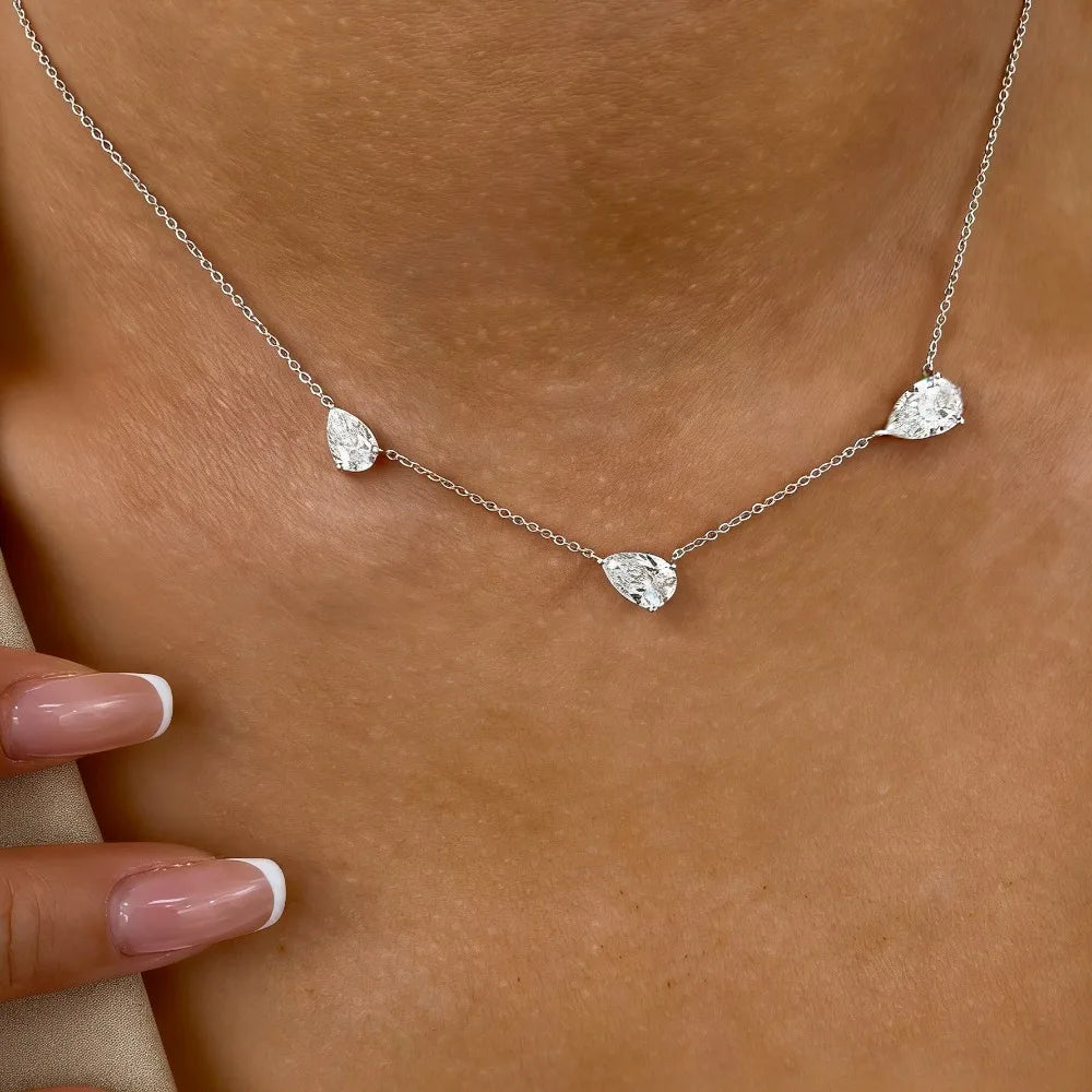 9cttw 3-Stone Waterdrop Moissanite Pendant Necklace for Women Luxury S925 Silver East West Pear Cut Diamond NeckChain Jewelry