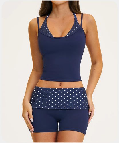 2PCS Stripes Fitness Suit Women's Tracksuits Polka Dot High Waist Workout Capri Pants Sports Set Female Yoga Sports Clothes