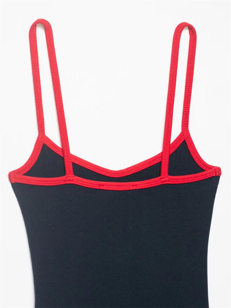 Women's Bodysuit 2026 New Fashion Spring Summer Color-block Trim Jumpsuit for Women Chic Personality Spaghetti Strap Bodysuit