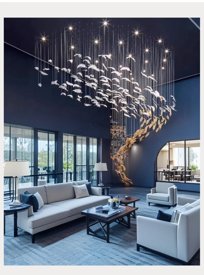 Modern Hotel Lobby Hanging Lamp Luxury Glass Led Chandeliers Customized Long Pendant Light Villa High Ceiling Chandelier Lustre