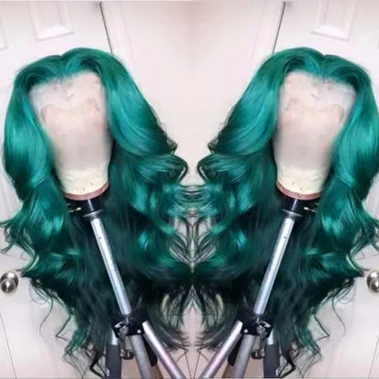 WIF Teal Green Wave Synthetic Lace Front Wig Dark Green Body Wavy Heat Fiber Lace Wigs for Women Pink Makeup Cosplay Blonde Hair