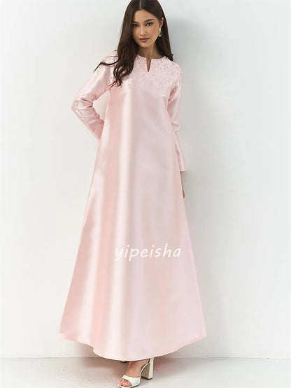 Customized High Quality Elegant Charmeuse Beading Pleat A-line Scoop Neck Long Dresses Bespoke Occasion Dresses Modern Style