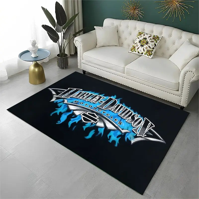 Retro H-Harleys Racing Moto Non-Slip Area Rug for Living Room,Bedroom,Playroom,Soft Carpet Floor Mat Home Decor Rug Kids Room