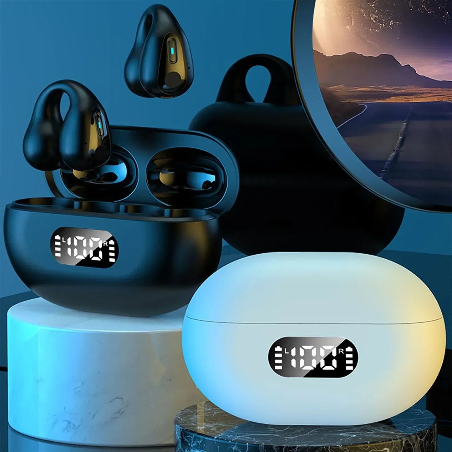 NEW TWS Q80 Wireless Headphones Bluetooth 5.3 Bone Conduction Earphones Earclip Design Touch Control Led Earbuds Sports Headsets