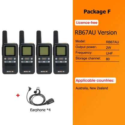 Retevis RB667 Walkie Talkie 2pcs/4pcs PMR446/FRS Portable Type-C Lincense-free Two Way Radio 1.44 Inch LCD Display for Camping