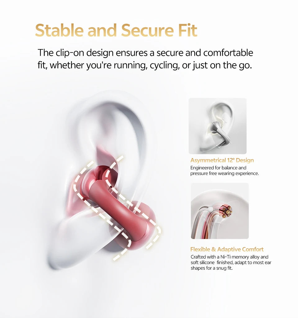 QCY Crossky C30S Open Ear Wireless Earphones Hi-Res with LDAC Ear Clip Earbuds Bluetooth 6.0 Clip On OWS Sports Headphones 40Hrs