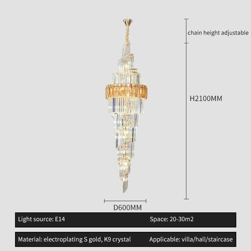 Light Luxury Large Chandelier Spiral Staircase Chandelier Luxurious And Atmospheric Duplex Villa Hotel Lobby Chandelier