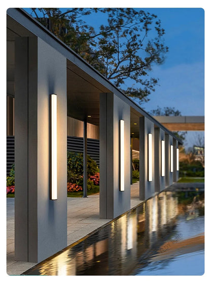 Modern Waterproof Outdoor Long Strip LED Wall Light IP65 Wrought Iron Wall Light Garden Porch Wall Light 110V 220V Lighting