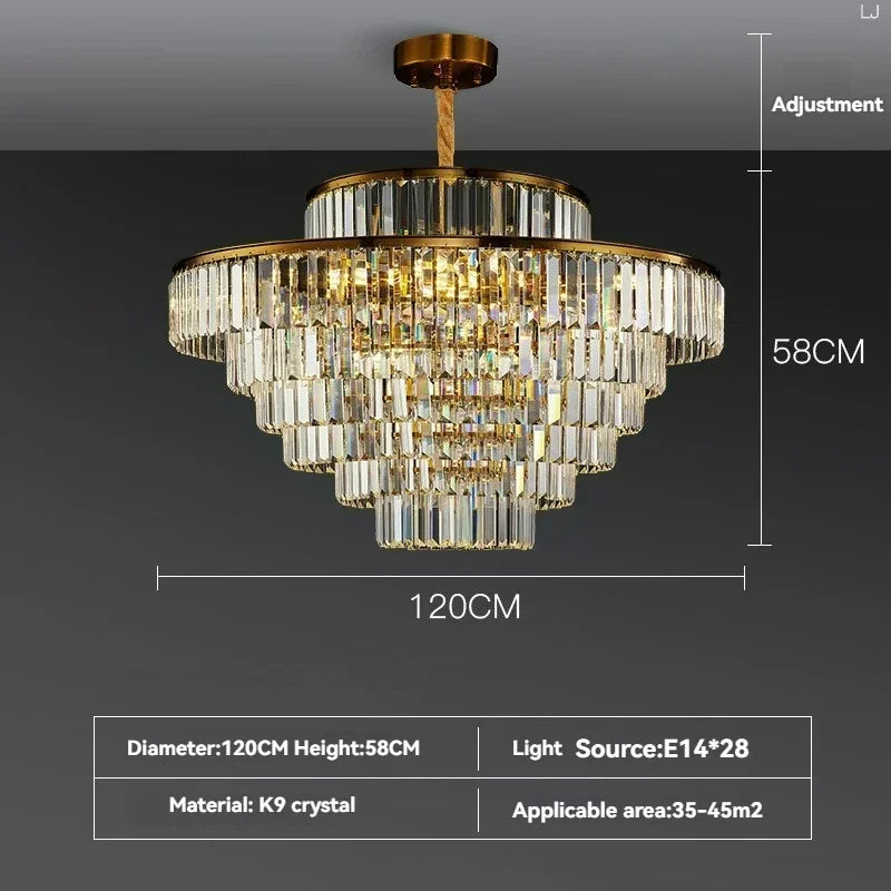Modern Luxury Crystal Chandelier Gold Ceiling Pendant Lights for Living Room Chandeliers Villa Kitchen Decoration Round Lamp