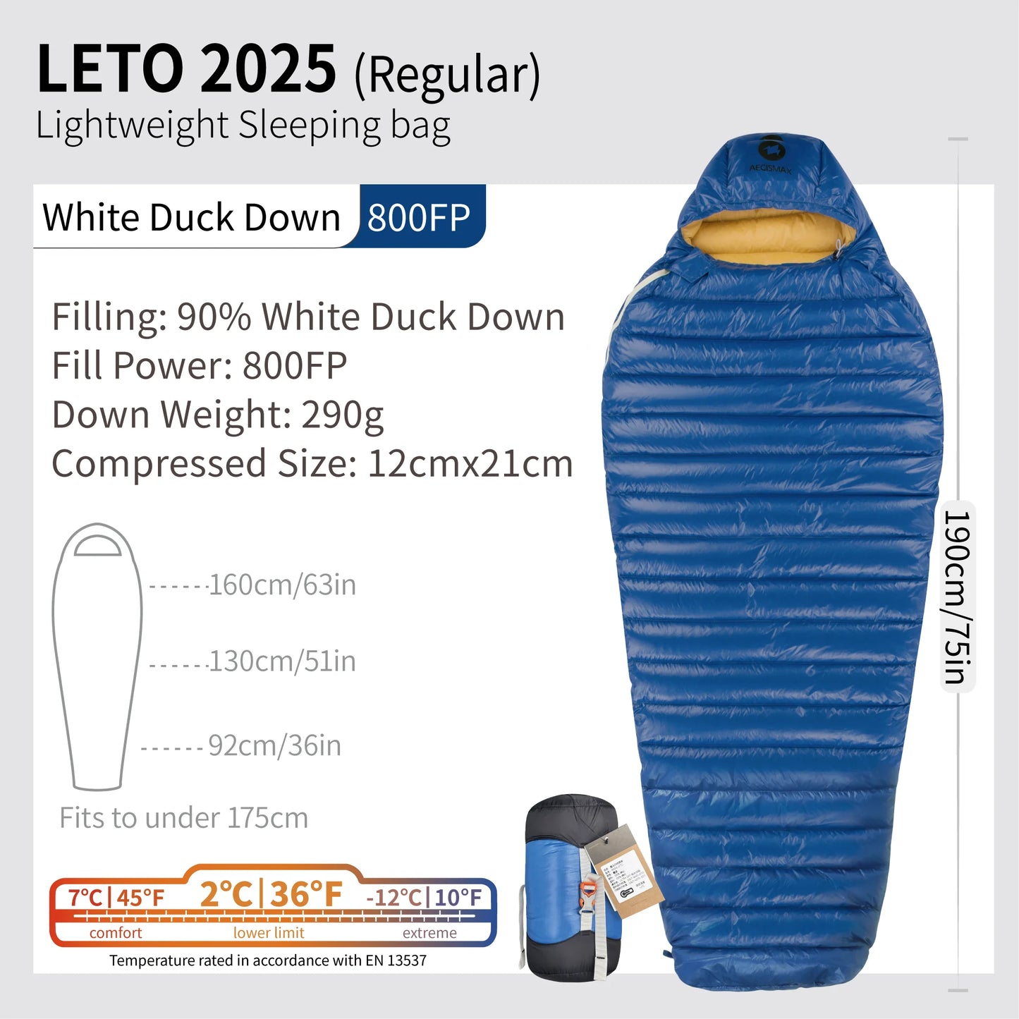 AEGISMAX LETO-2025 Series 800FP Duck Down Sleeping Bag Backpacking Ultralight Outdoor Camping Equipment
