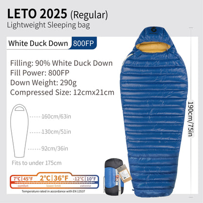 AEGISMAX LETO-2025 Series 800FP Duck Down Sleeping Bag Backpacking Ultralight Outdoor Camping Equipment