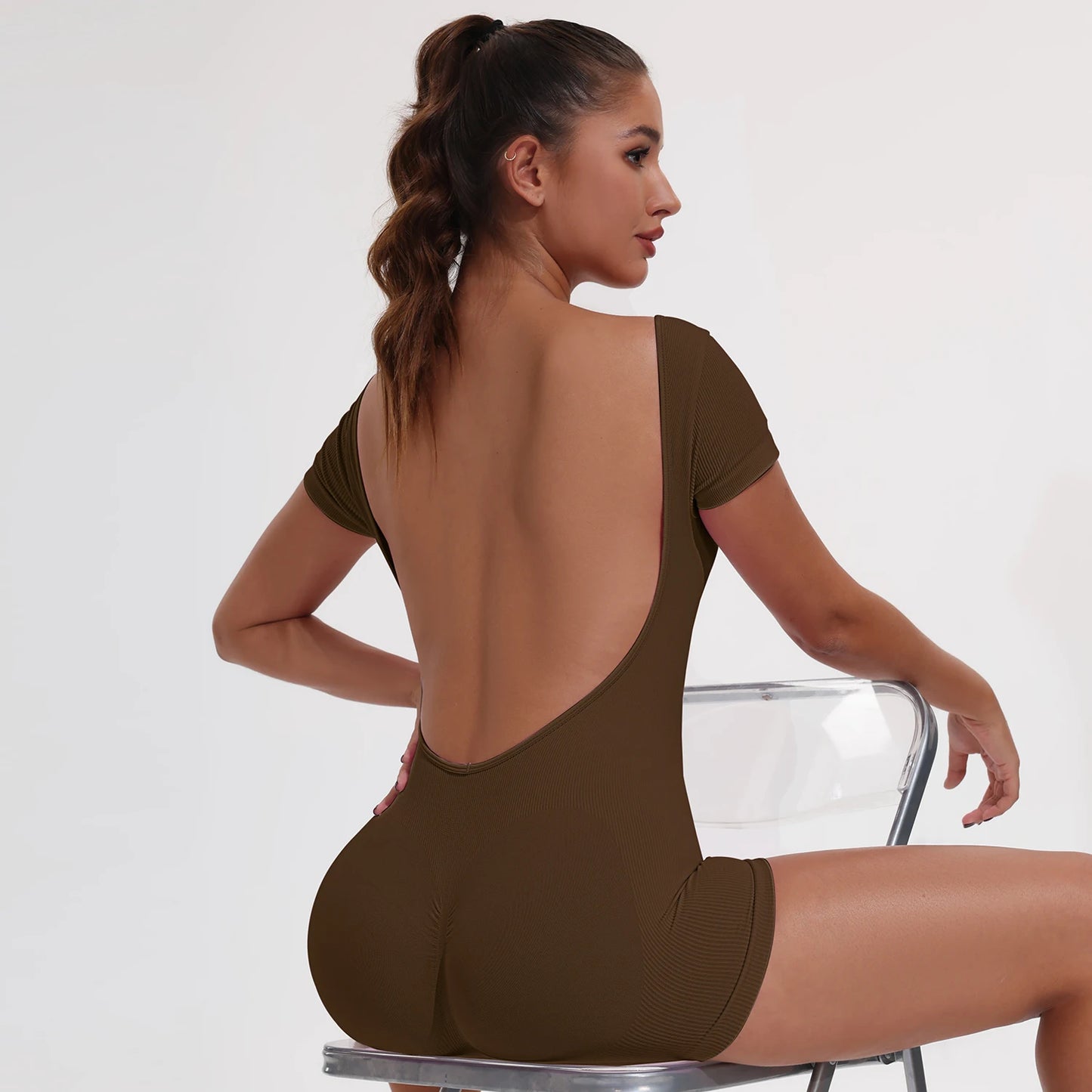 Summer Sexy Backless Sports Overalls Women Gym Rompers Sportswear Breathable Bodysuits One-Piece Suit Short Yoga Jumpsuits