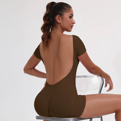 Summer Sexy Backless Sports Overalls Women Gym Rompers Sportswear Breathable Bodysuits One-Piece Suit Short Yoga Jumpsuits