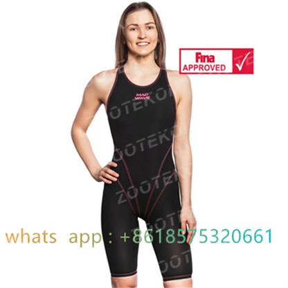 Women Open Back Kneeskin Tech Suit Swimsuit Competition Training Neck to Knee Swimsuit One-piece Jumpsuit Professional Swimsuit