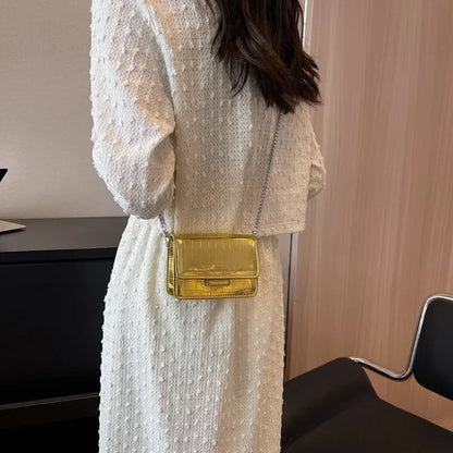 Vintage Women Silver Chic Crossbody Bag Luxury Designer Small Shoulder Bags Fashion Gold Mini Square Cute Pu Leather Handbag