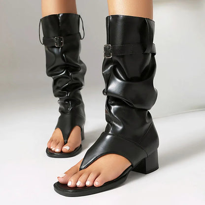 New Fashion sandalias femininas Clip Toe Chunky Heels High Top Sandals Women Knee High Boot Summer Shoes Lady Flip Flops WSH5264