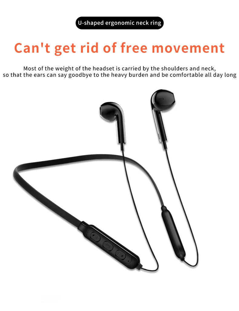 Wireless 9D Bluetooth Headset Neck Hanging Stereo Noise Reduction Universal 5.0 In Ear Sports Headset Microphone For Smart Phone