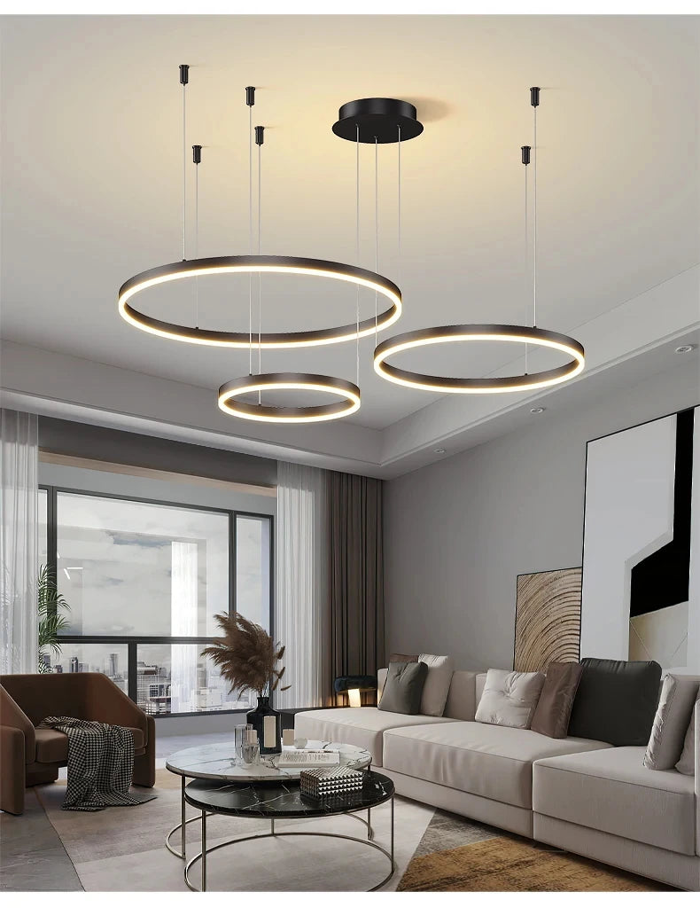 Modern Aluminum Rings Chandeliers Simple Acrylic LED Pendant Lights Living Dining Room Home Restaurant Decor Lighting Fixtures