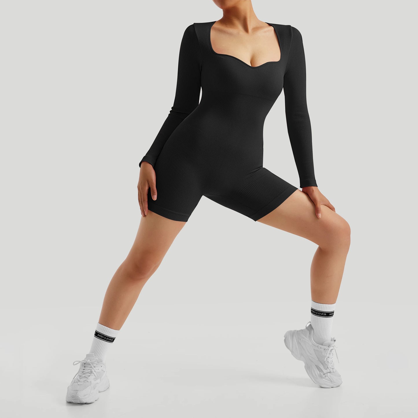 Women Jumpsuits Workout Seamless Yoga Ribbed Bodycon One Piece Sportwears Long Sleeve Short Leggings Romper Jumpsuit Femme