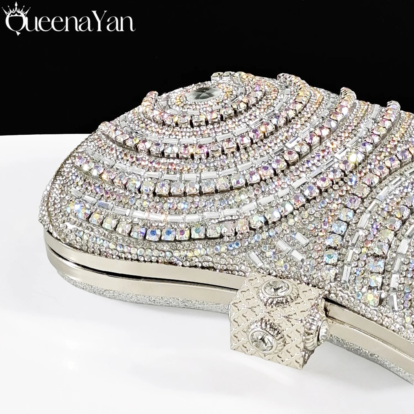 Queena Yan Nigerian Heel Party for Women Silver Color Shoes and Bag Set Rhinestone Handbag Italian Design Wedding INS 2025
