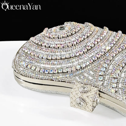 Queena Yan Nigerian Heel Party for Women Silver Color Shoes and Bag Set Rhinestone Handbag Italian Design Wedding INS 2025