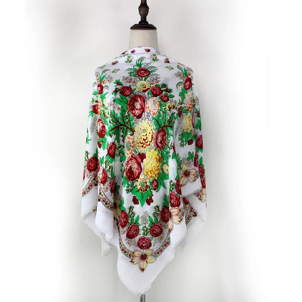 130*130cm Breathable Thin Russian Square Scarf Women Luxury Floral Print Ukrainian Shawl Babushka Handkerchief Head Wraps