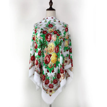 130*130cm Breathable Thin Russian Square Scarf Women Luxury Floral Print Ukrainian Shawl Babushka Handkerchief Head Wraps