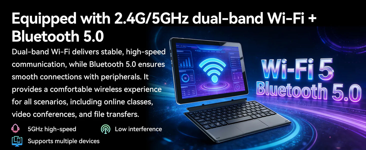2-in-1 10.1 Inch Tablet Laptop Intel 6500Y 8GB+256GB SSD 1280*800 350Nits Windows 11 Type-C USB3.0 micro HDMI Wifi5 BNCF W1001