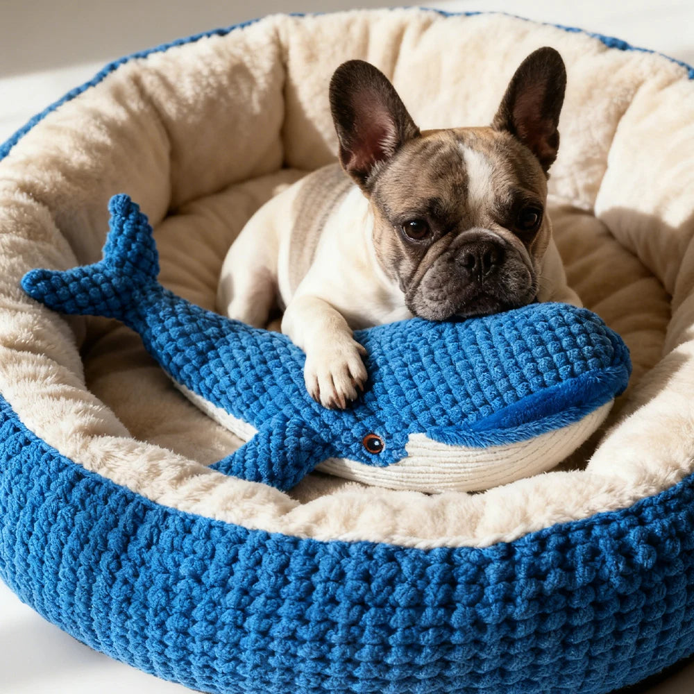 Pet Chew-Resistant Plush Interactive Toy with Sound, Whale-Shaped, Suitable for Large, Medium, and Small Pets Like Cats and Dogs, Double-Layer Fabric, Built-In Airbag