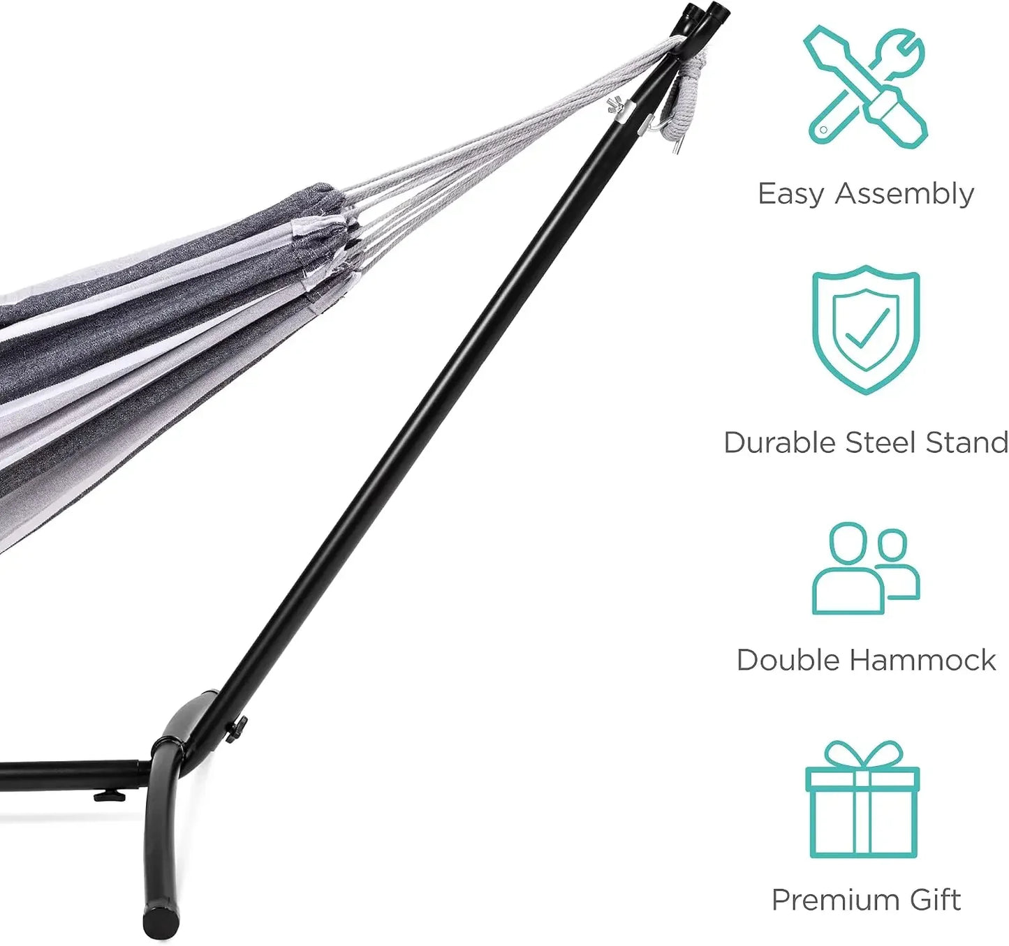 Double Hammock with Steel Stand, 2-Person, 450lbs, Cotton, Indoor Outdoor, Portable