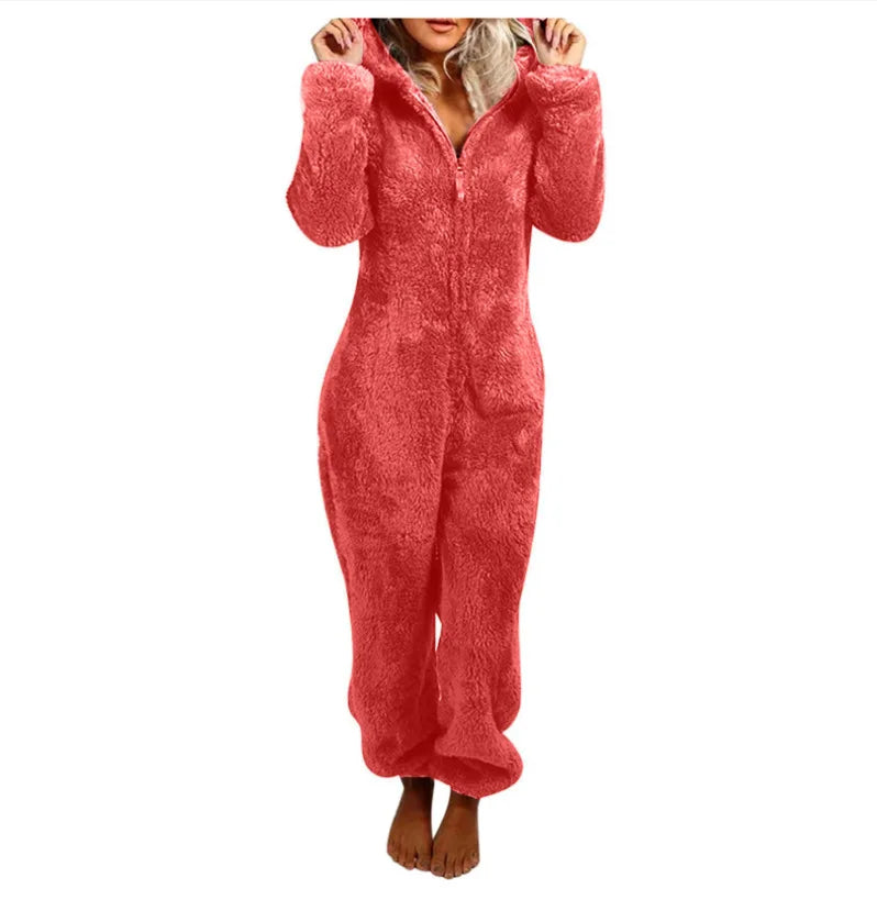 Jumpsuits women 2026 rompers autumn winter fleece thickened woolen jumpsuits hooded pajamas jumpsuits women's clothing