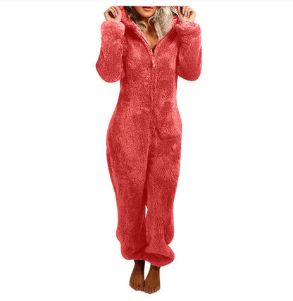 Jumpsuits women 2026 rompers autumn winter fleece thickened woolen jumpsuits hooded pajamas jumpsuits women's clothing
