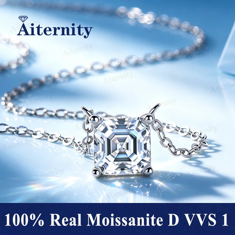 Asscher Cut Moissanite 0.5 Carat 1 Carat 2 Carat Women's Necklace GRA Certified Pendant D VVS S925 Silver Wedding Party Jewelry