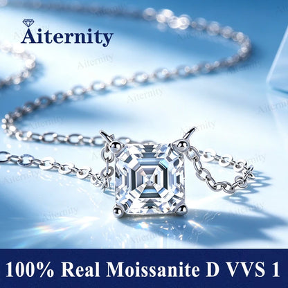 Asscher Cut Moissanite 0.5 Carat 1 Carat 2 Carat Women's Necklace GRA Certified Pendant D VVS S925 Silver Wedding Party Jewelry
