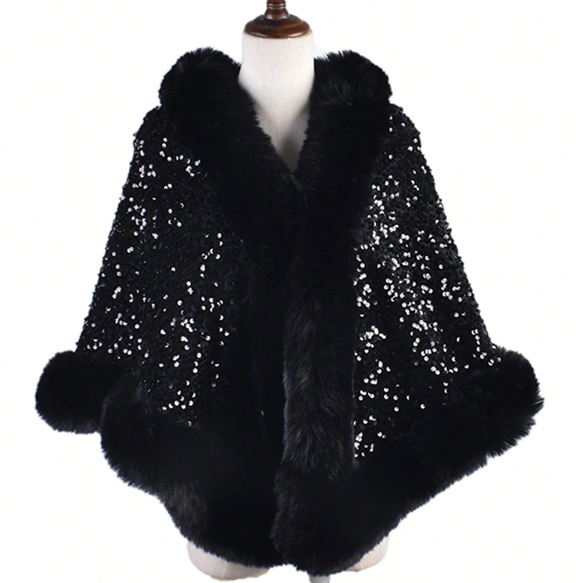 1PC Shiny Sequin Plush Shawl for Women Party Warmth Versatile Faux Fur Collar Blingbling Fashionable Shawl