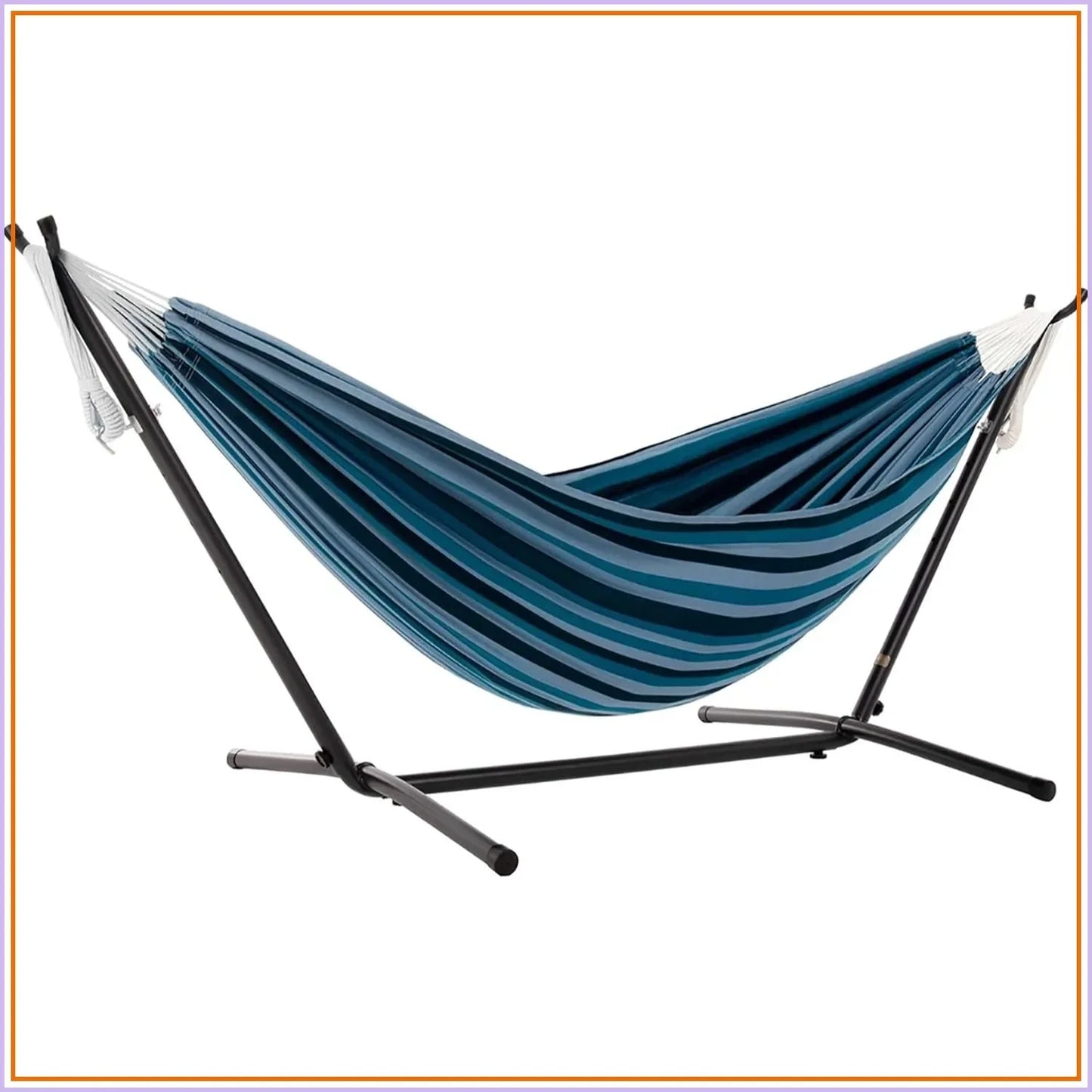 Double Cotton Hammock with Steel Stand, 450 lb Capacity, Carry Bag