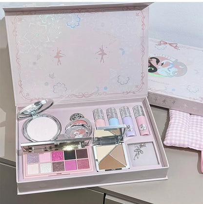 NICEKEY Makeup Kit Include 4 Matte Lipgloss,1 Face Blusher,1 Pressed Powder,1 Eyesshadow Palette,1 Contour Palette With Necklace