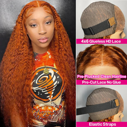 Ginger Orange Lace Front Human Hair Wigs 34 36 Inch Deep Wave Frontal Wig Curly Human Hair Wig 13x4 13x6 HD Lace Frontal Wig