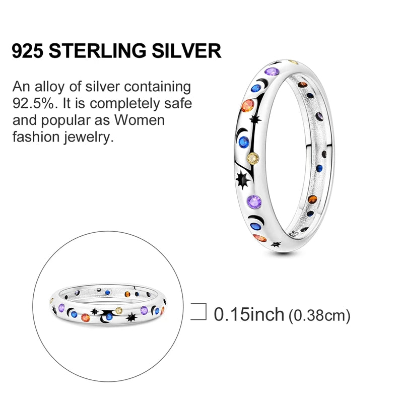 LAZA 925 Sterling Silver Colorful Rings Sparking Zirconium Bowknot Moon Sun Original Ring For Women Anniversary Wedding Gifts